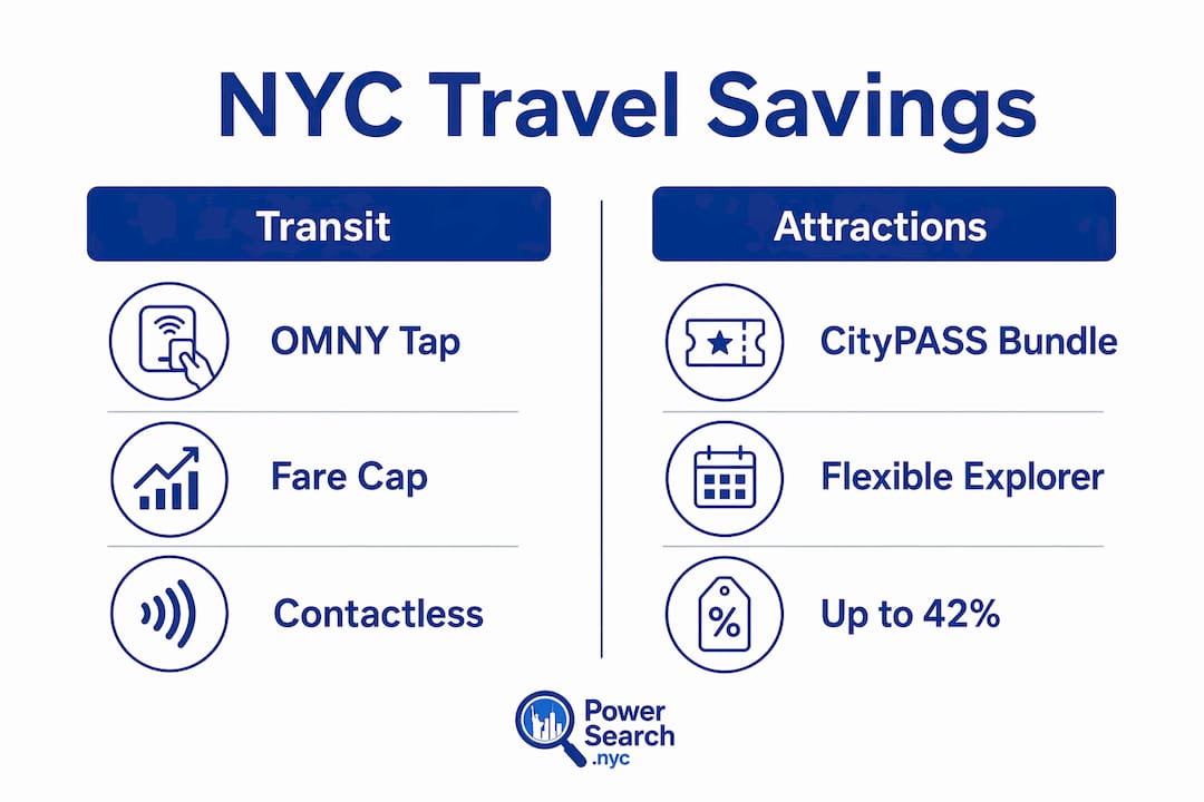 Infographic comparing NYC transit and attraction discount passes
