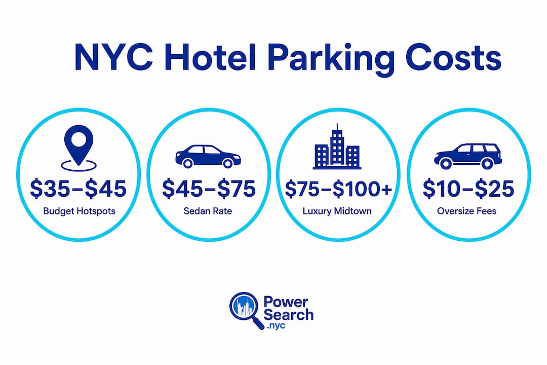 Infographic of NYC hotel parking fee cost ranges