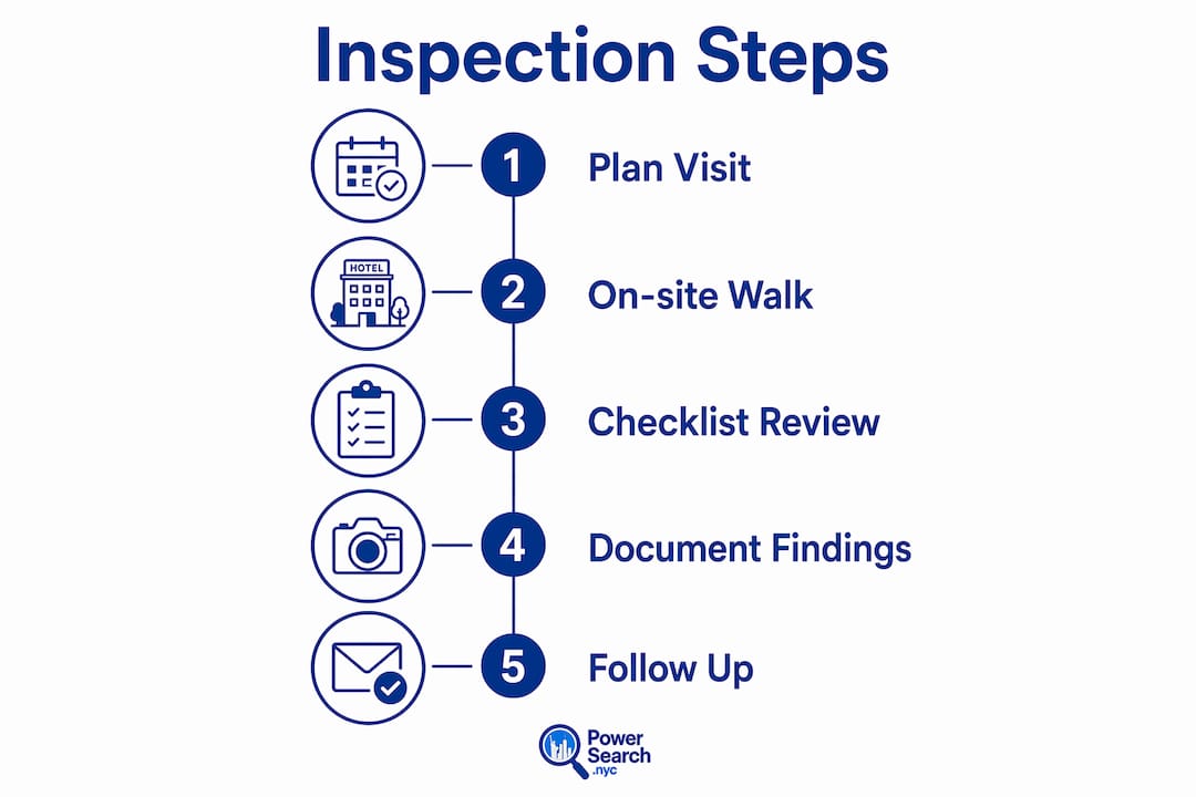 Infographic illustrating five practical hotel site inspection steps