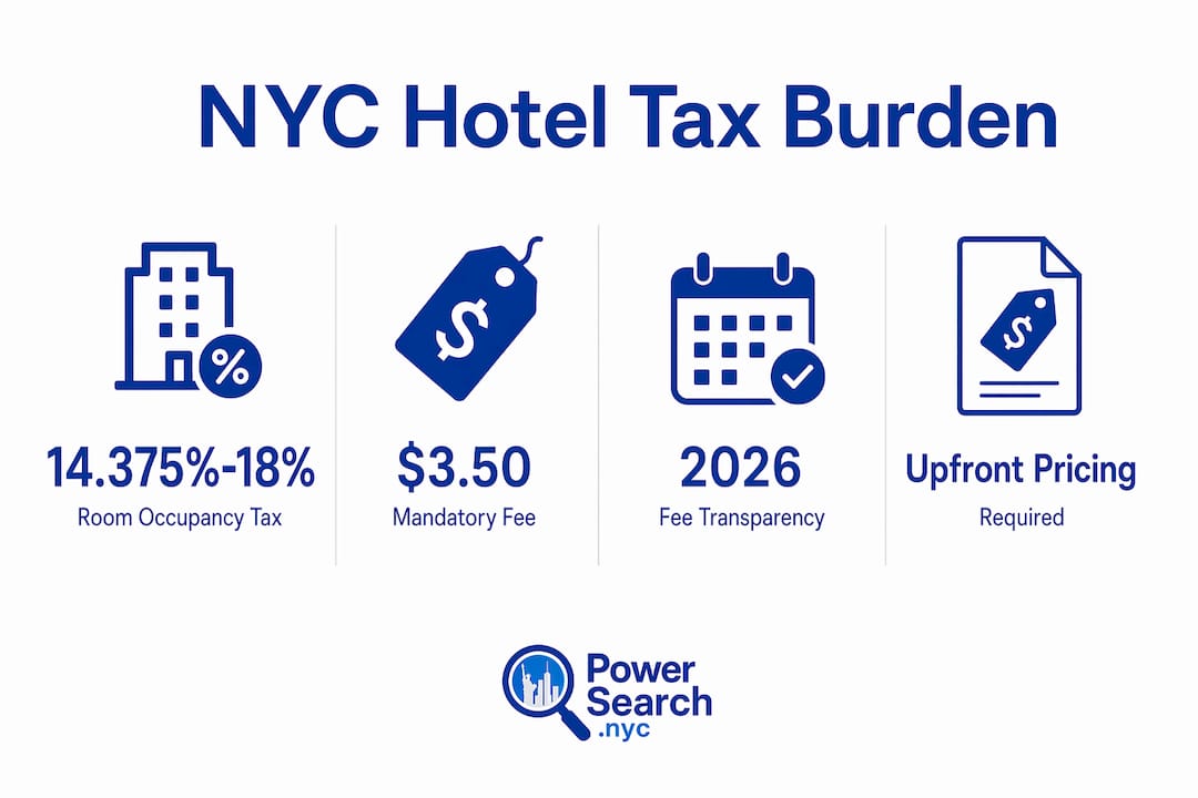 Infographic illustrating NYC hotel tax percentages and fees