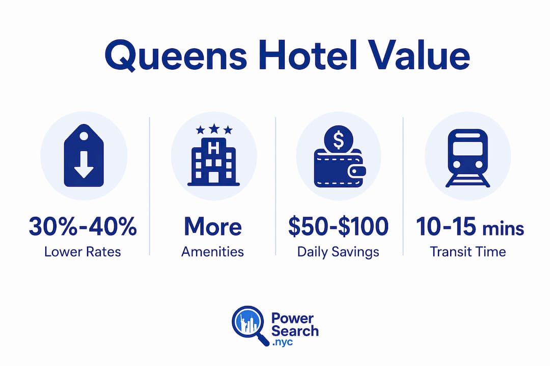 Infographic showing Queens hotels value statistics