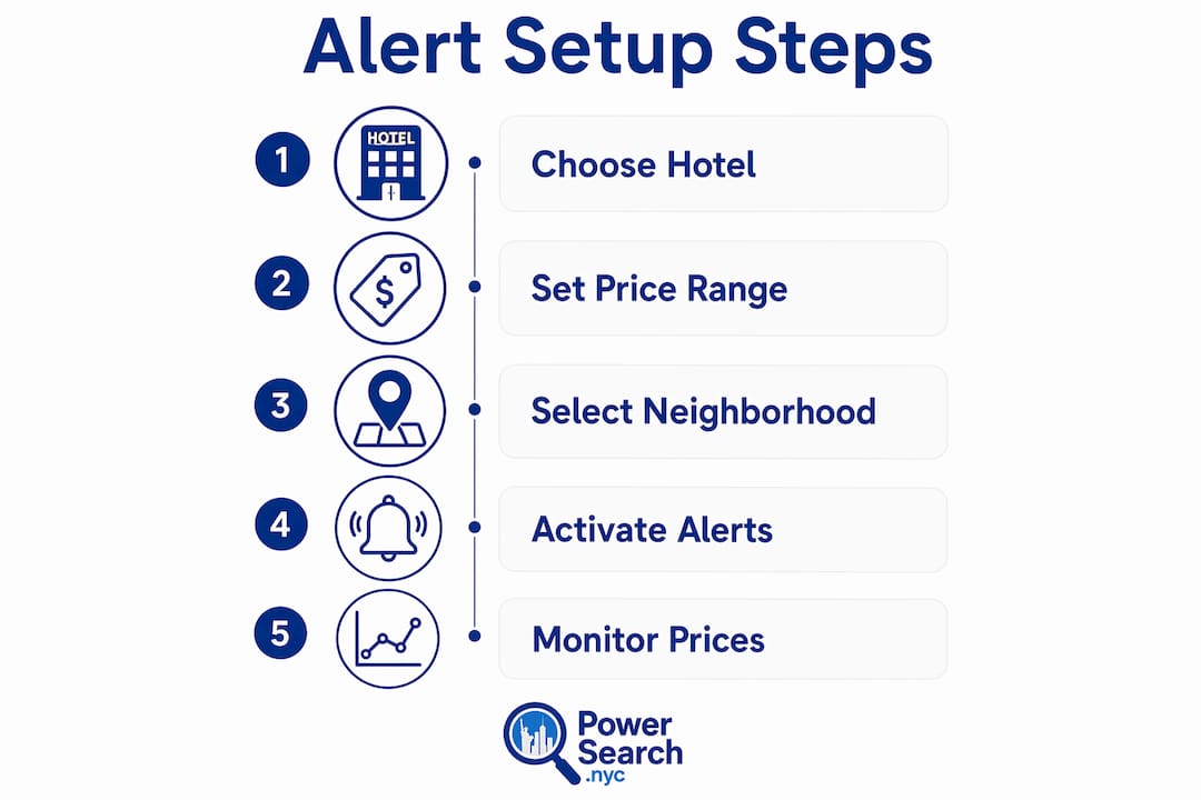 Infographic with steps to set up hotel price alerts