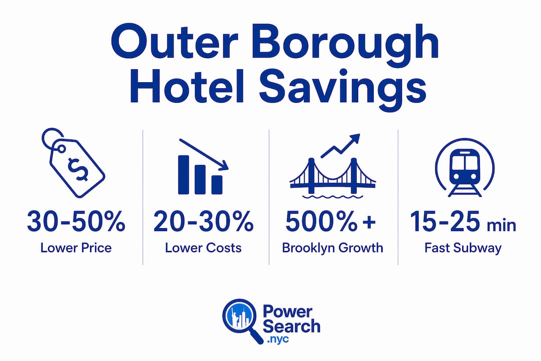 Infographic illustrating outer borough hotel savings and factors