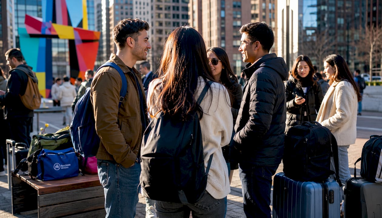 Tour group waiting at Midtown Manhattan meeting point