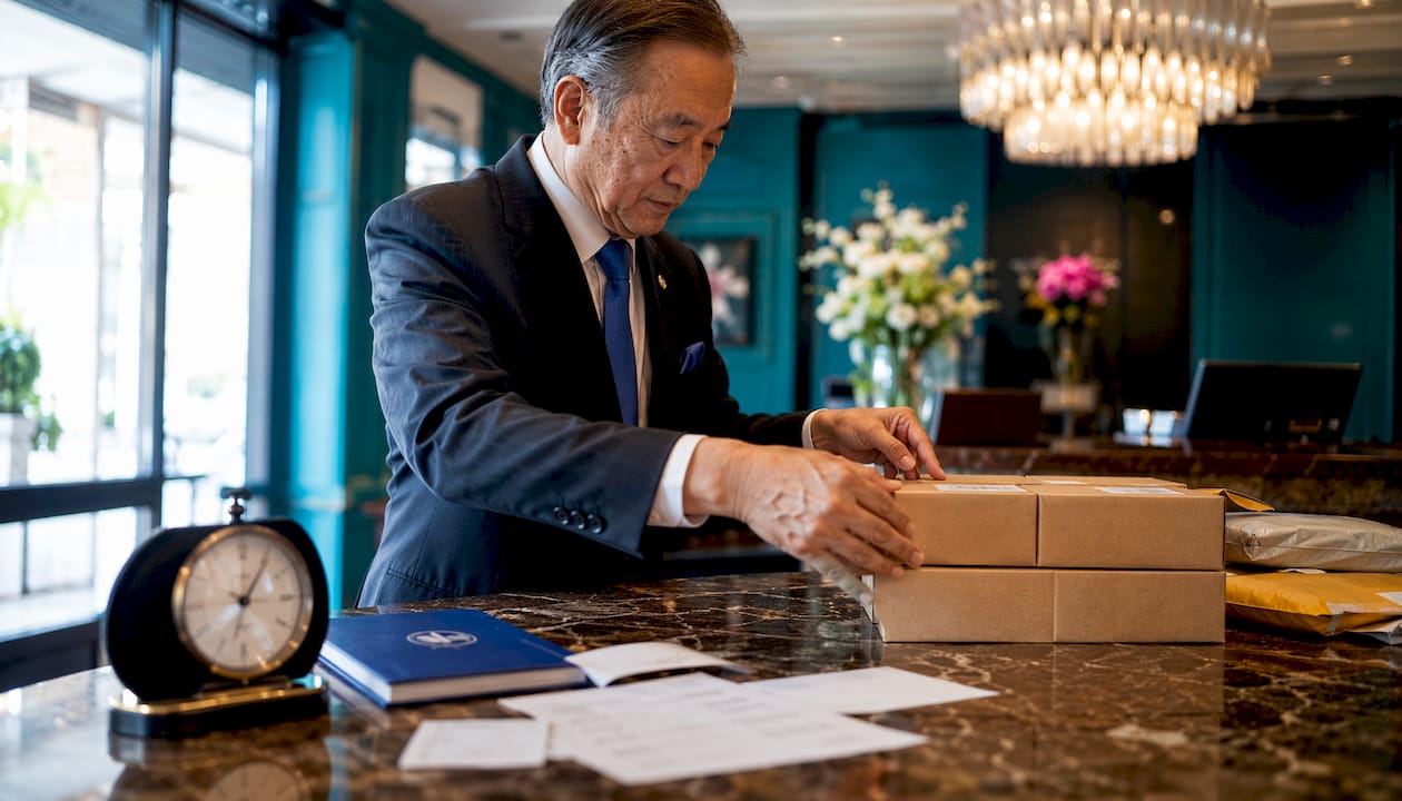 Concierge hands organizing courier packages