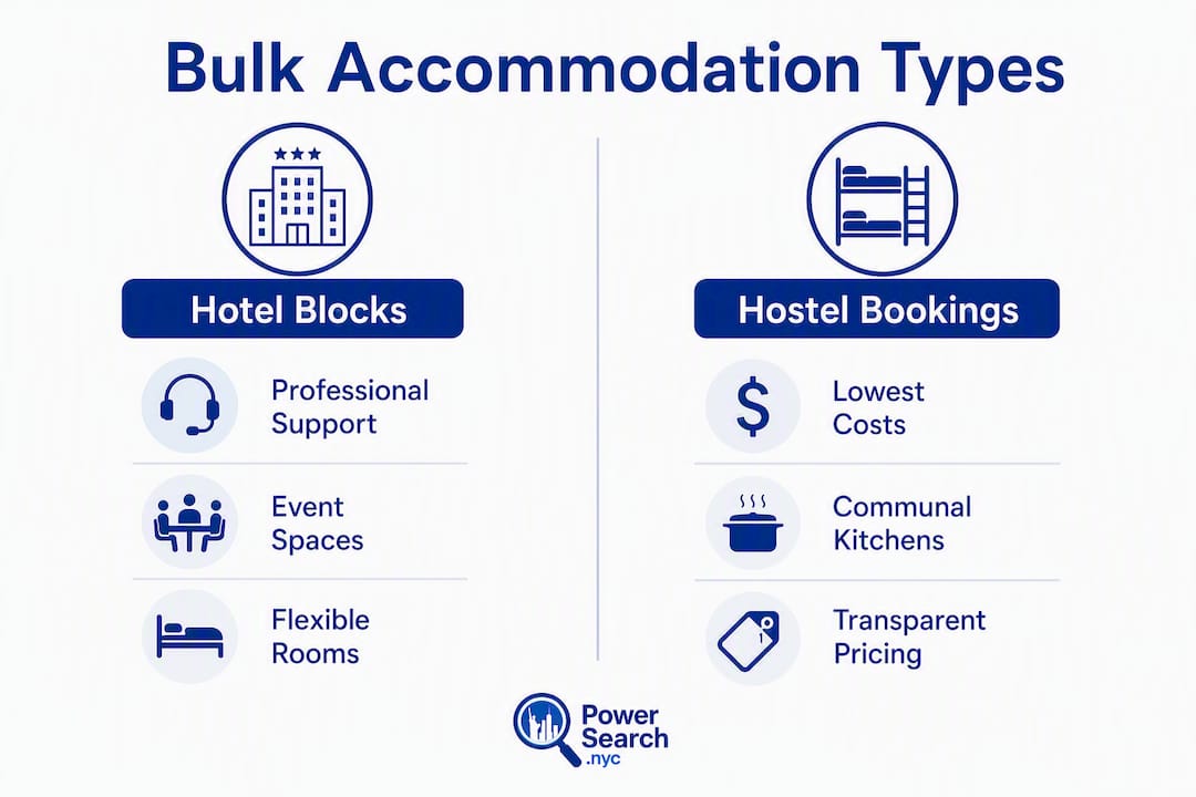 Infographic comparing hotel blocks and hostel bookings