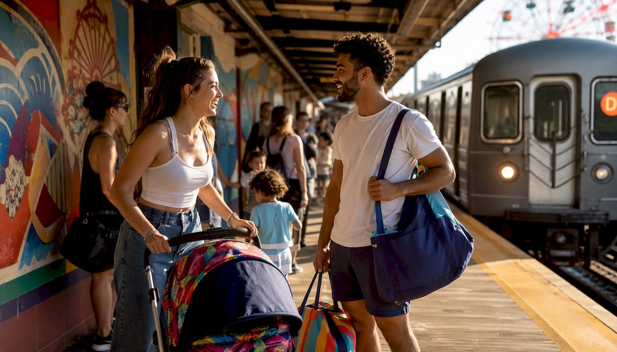 Families waiting for subway to Luna Park