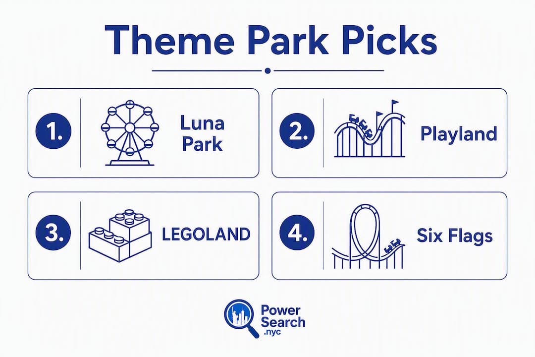 Infographic showing theme park rankings and transit access