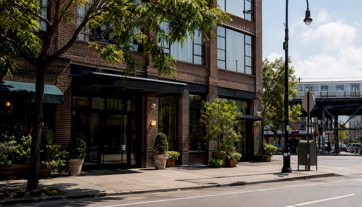 Boutique hotel exterior on Williamsburg street