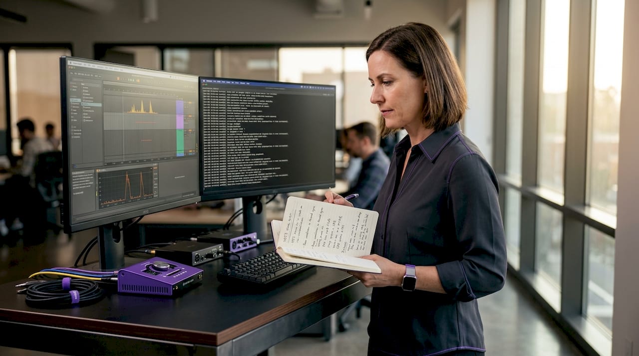 Developer running plugin stress test in office
