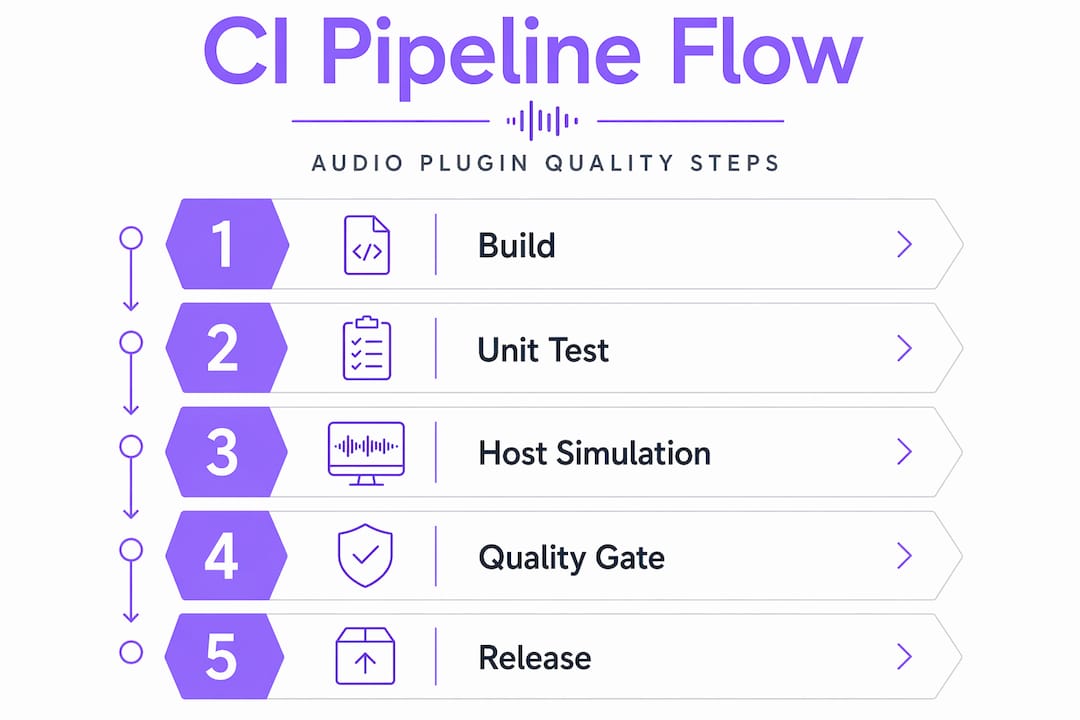 Infographic of CI pipeline stages for audio plugin