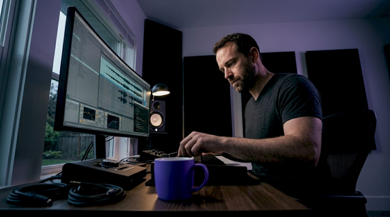 Engineer editing plugin code in home studio