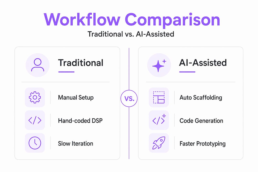 Infographic comparing traditional and AI-assisted workflows