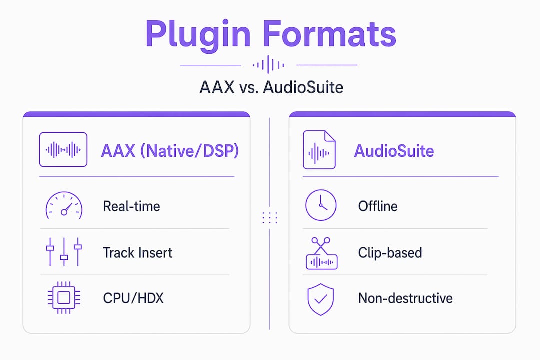 Infographic comparing AAX and AudioSuite plugin formats