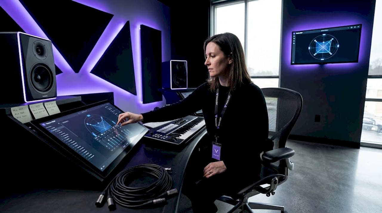 Mixer adjusting spatial audio in studio