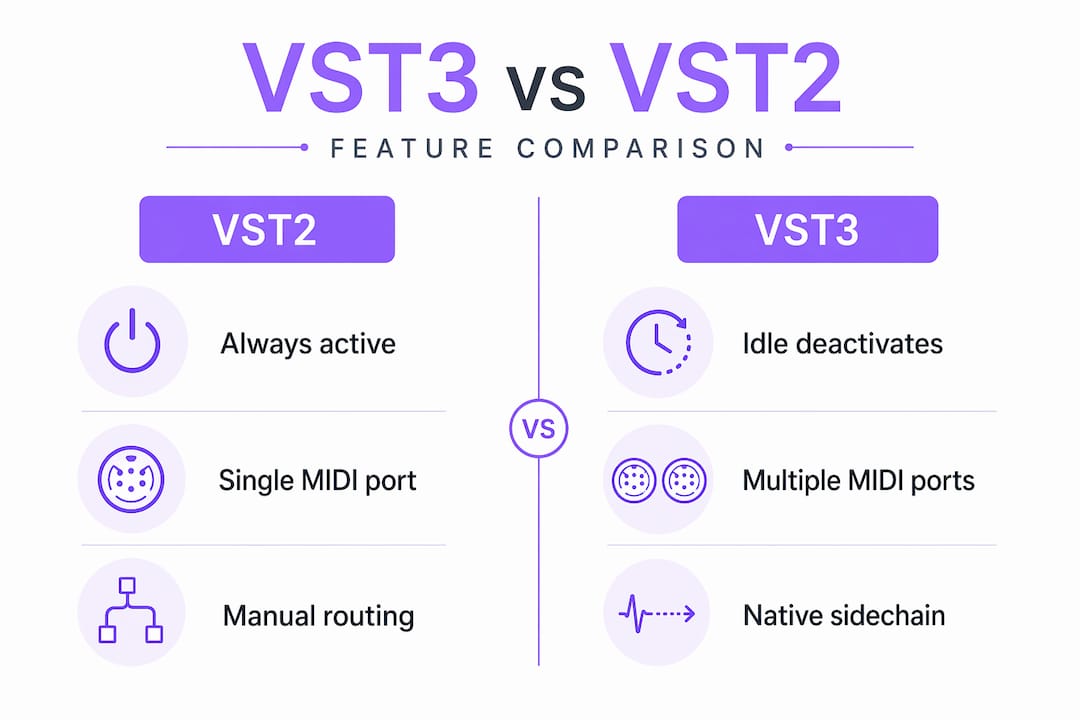 VST3 vs VST2 plugin features infographic