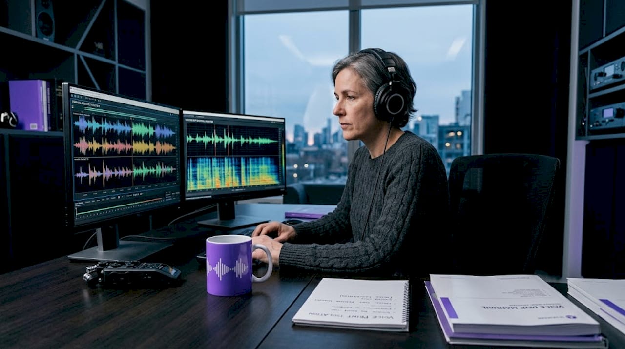 Audio specialist working in forensic lab