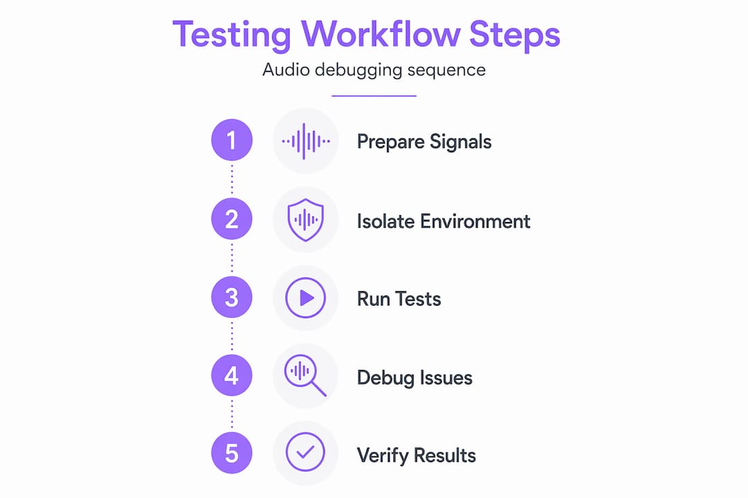 Infographic detailing audio testing workflow steps