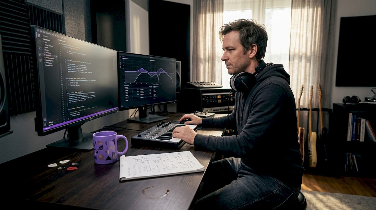 Engineer working on DSP audio plugin code