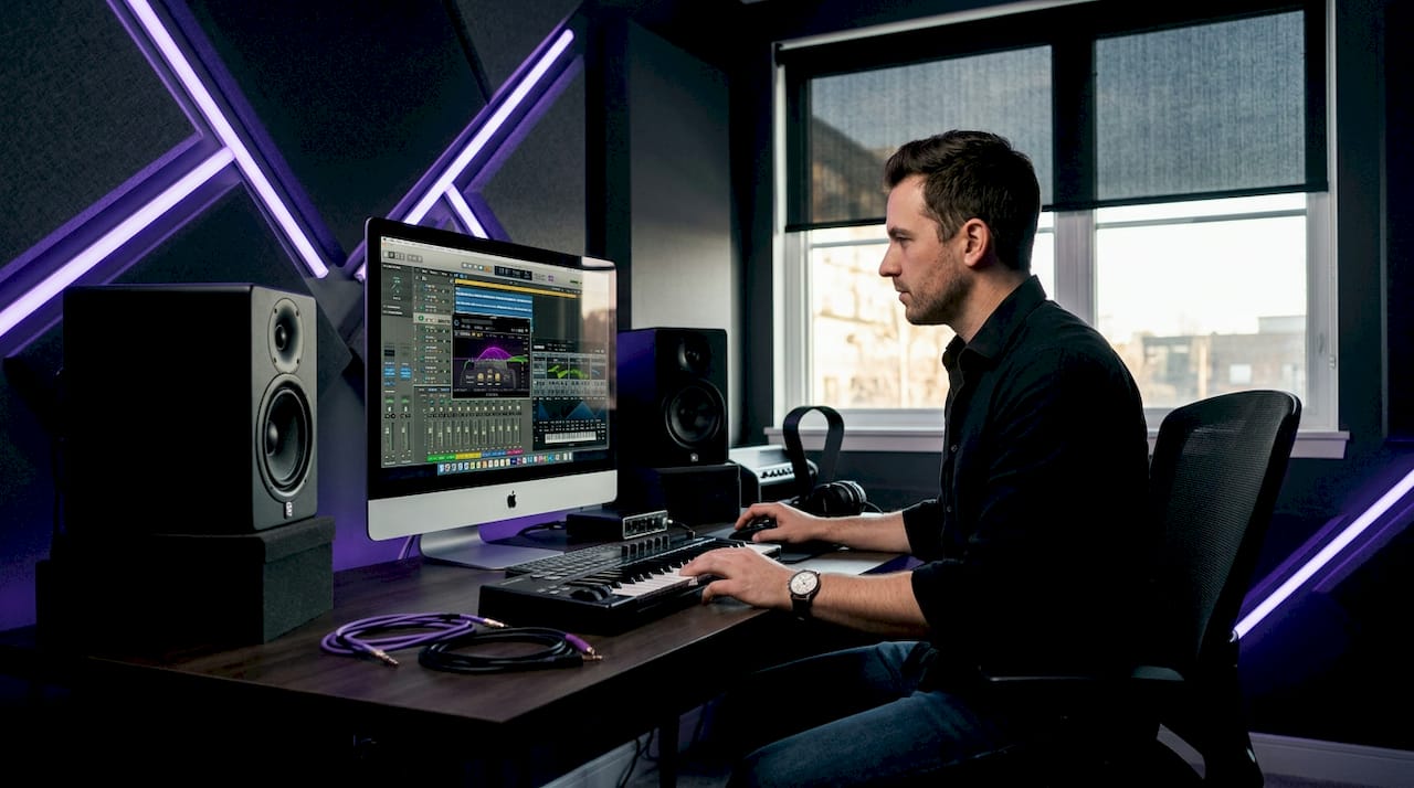 Music producer adjusting AU plugin settings