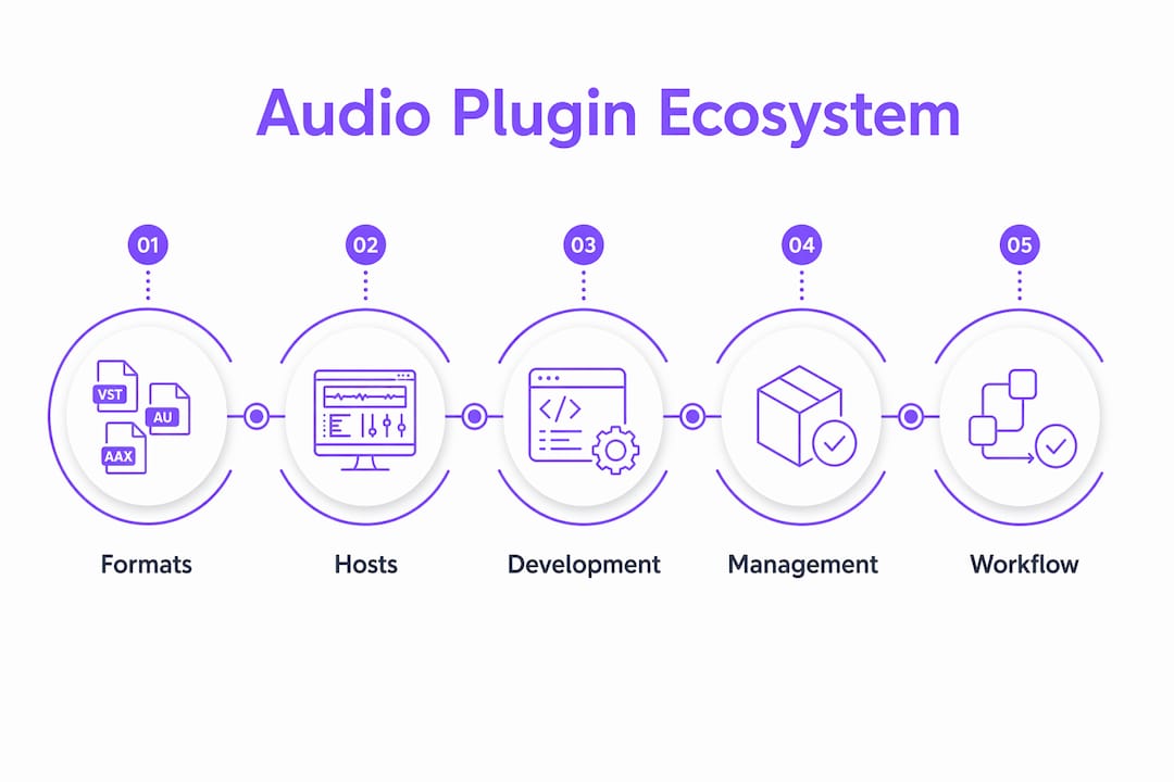 Infographic illustrating audio plugin ecosystem components