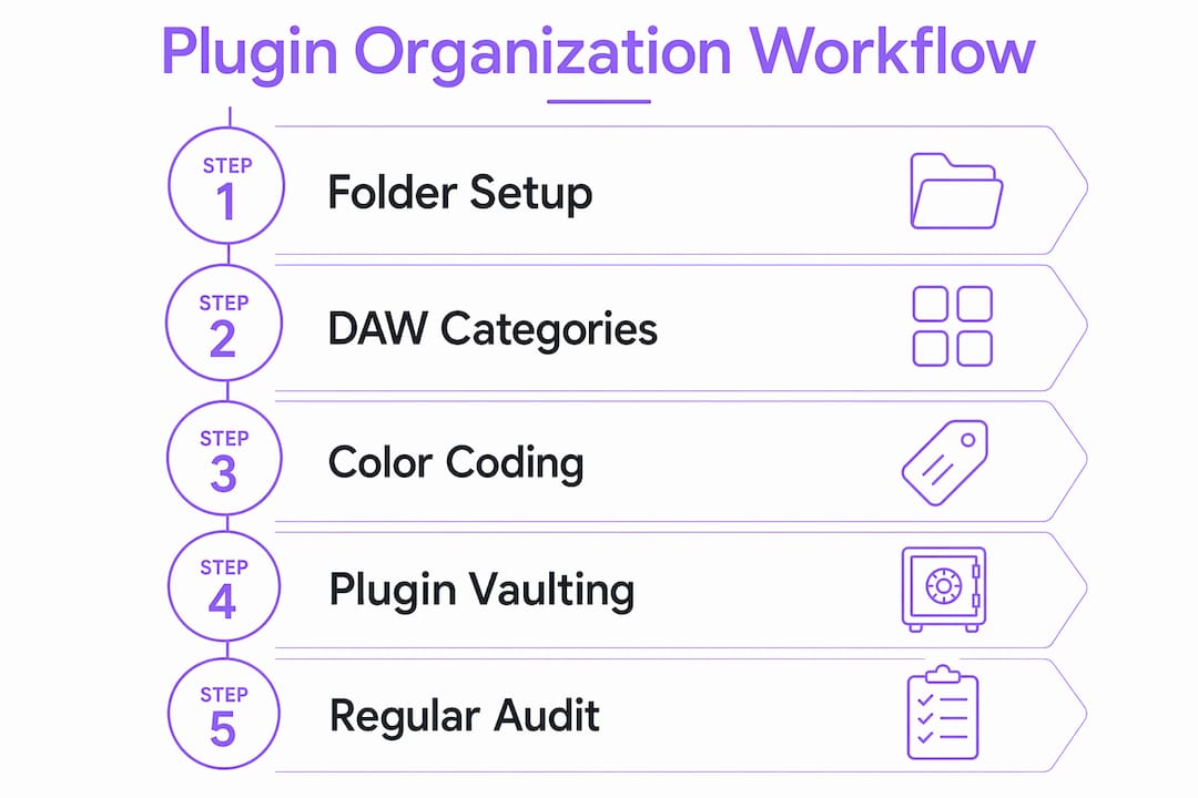 Infographic showing plugin organization workflow steps