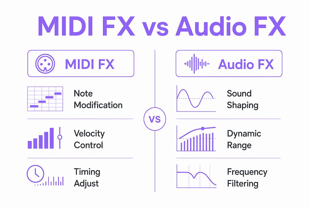 Infographic comparing MIDI FX and Audio FX features