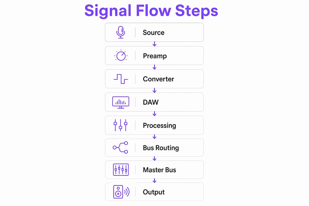 Infographic of audio signal flow steps