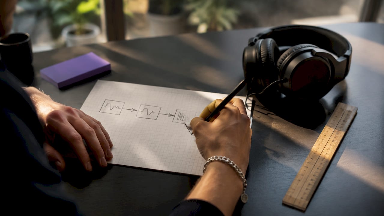 Hand drawing audio signal chain diagram