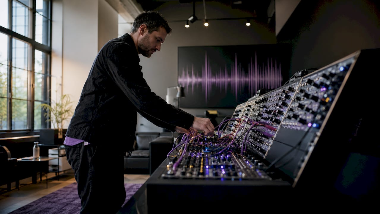 Hands adjusting DSP processor hardware in recording studio