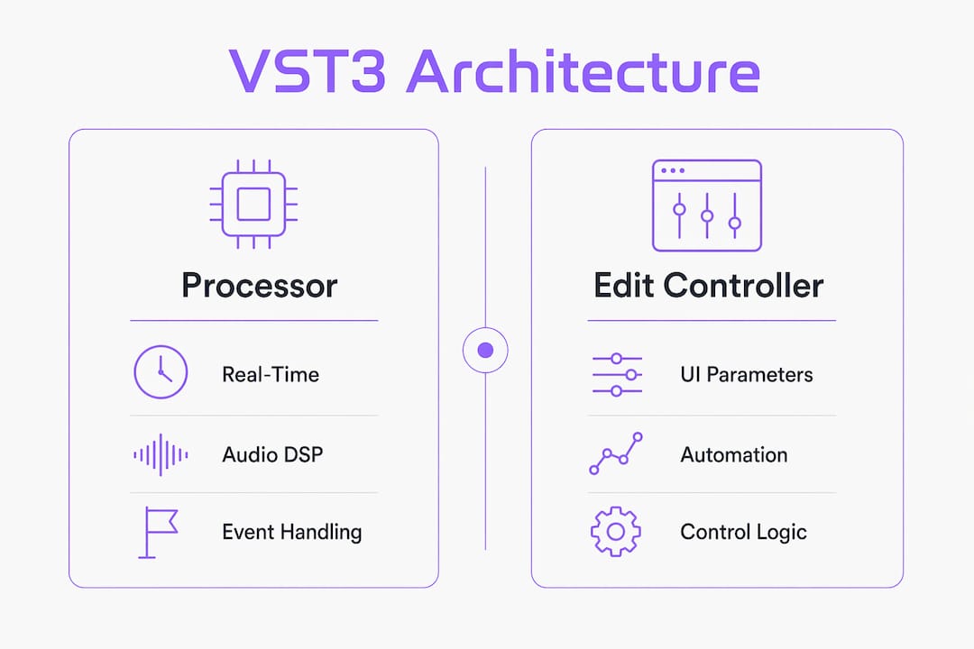 Infographic comparing Processor and Edit Controller in VST3 architecture
