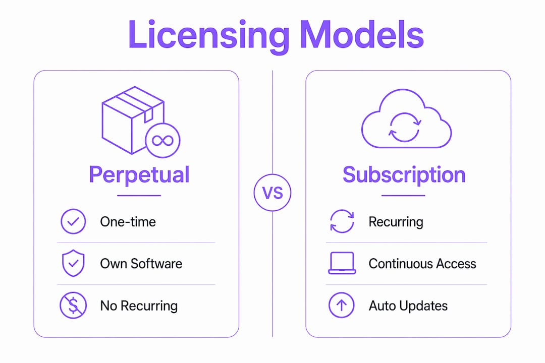 Infographic comparing perpetual and subscription licenses