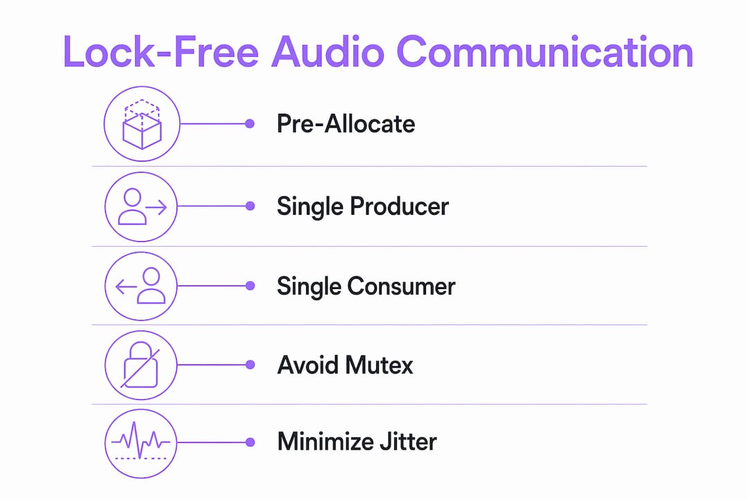 Infographic illustrating lock-free audio communication steps