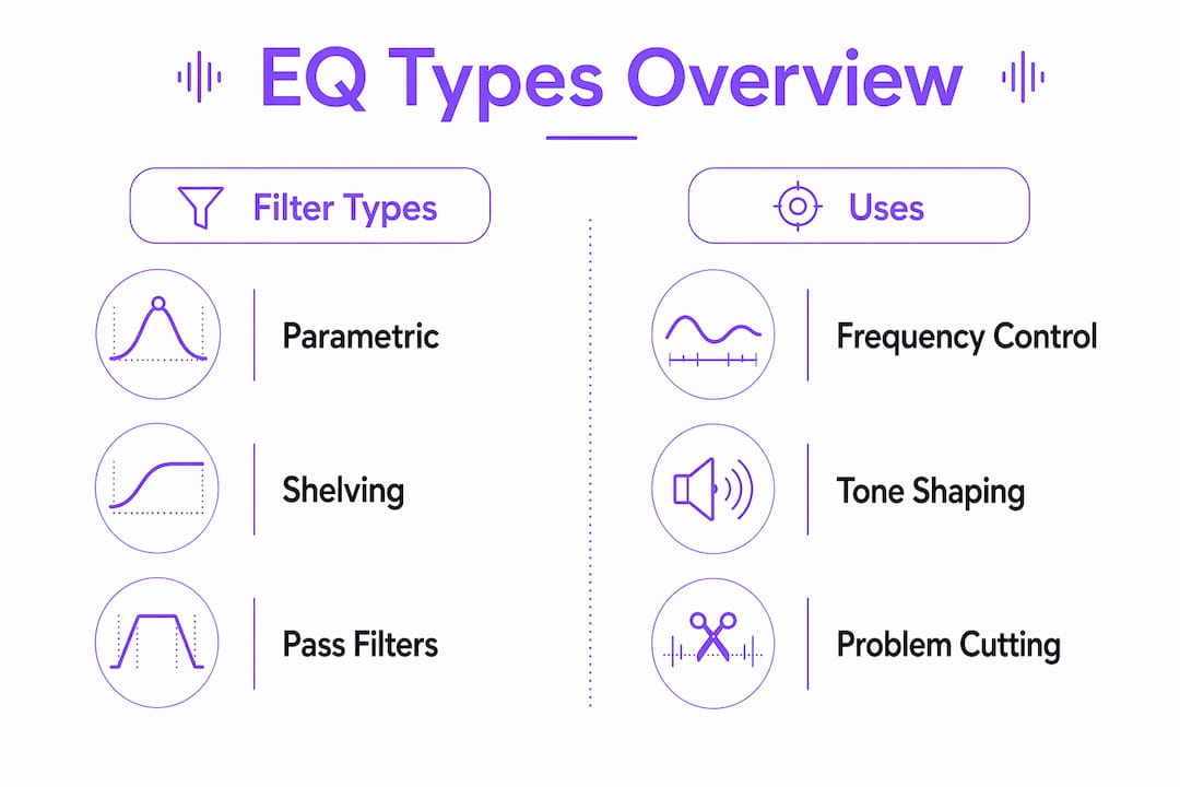 Infographic comparing EQ types and their uses