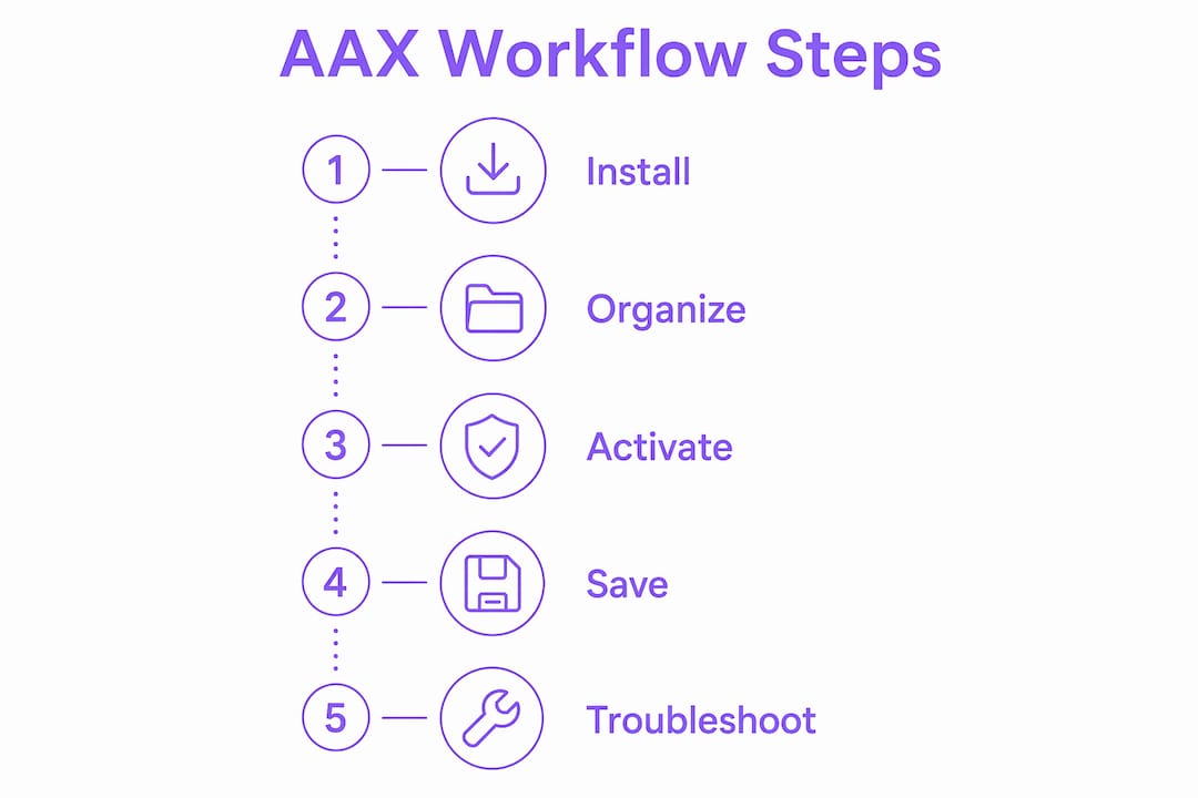 Infographic illustrating steps of AAX plugin workflow