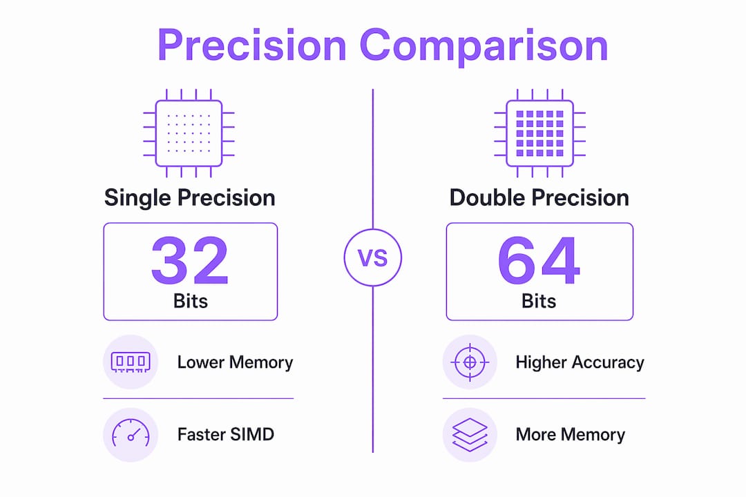 Infographic comparing single and double precision DSP