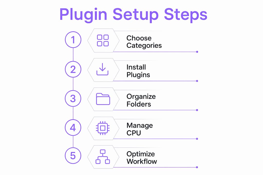 Infographic outlining home studio plugin setup steps