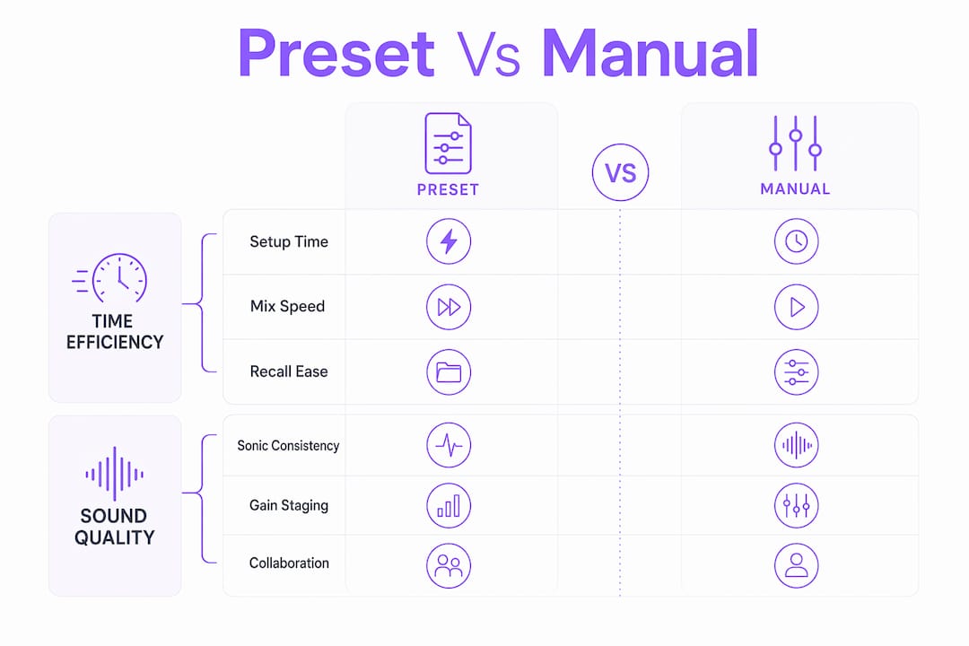 Infographic comparing plugin presets and manual setup