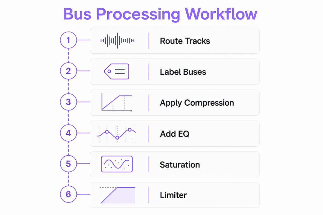 Infographic illustrating bus processing workflow steps