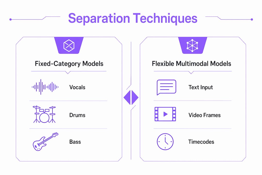 Infographic comparing audio separation technique categories