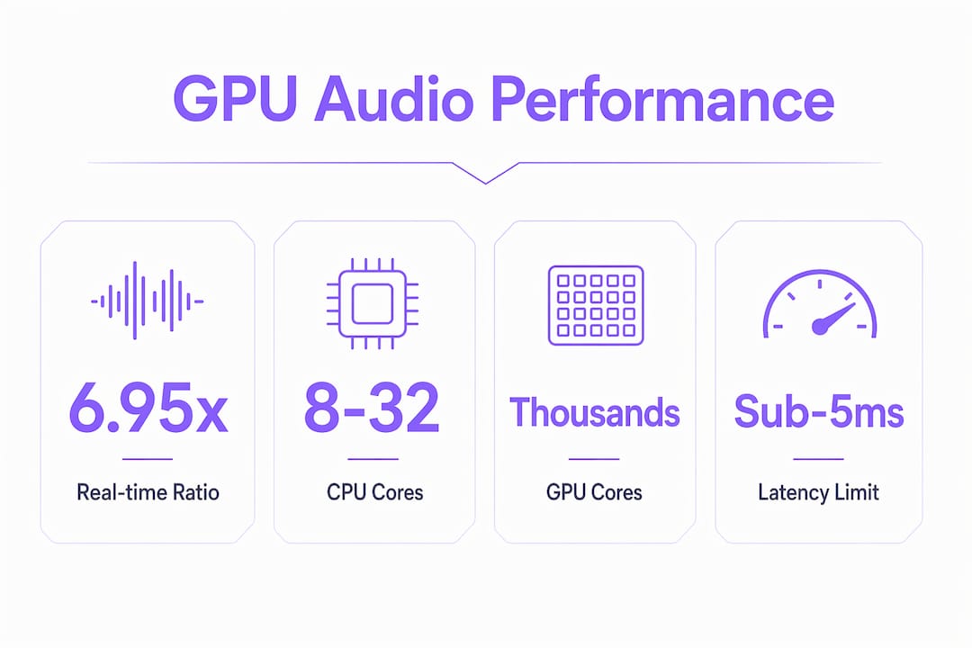 Infographic showing GPU vs CPU audio performance stats