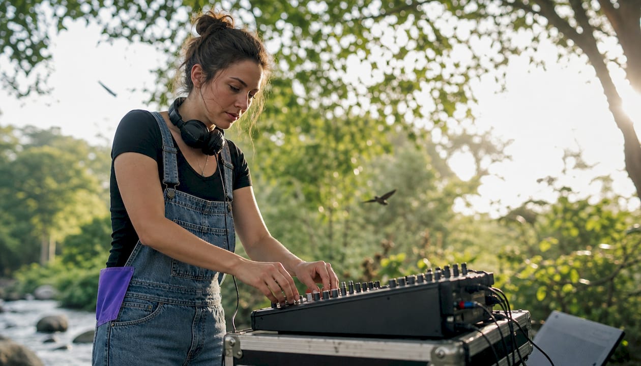 Audio engineer working at spatial audio mixer