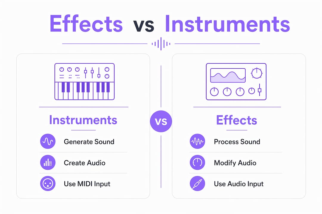 Infographic comparing audio effects and instruments