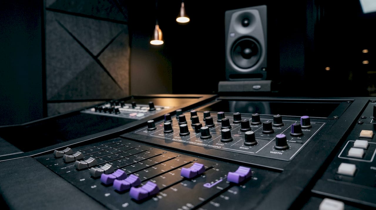 Close-up of stereo imaging multiband controls on console
