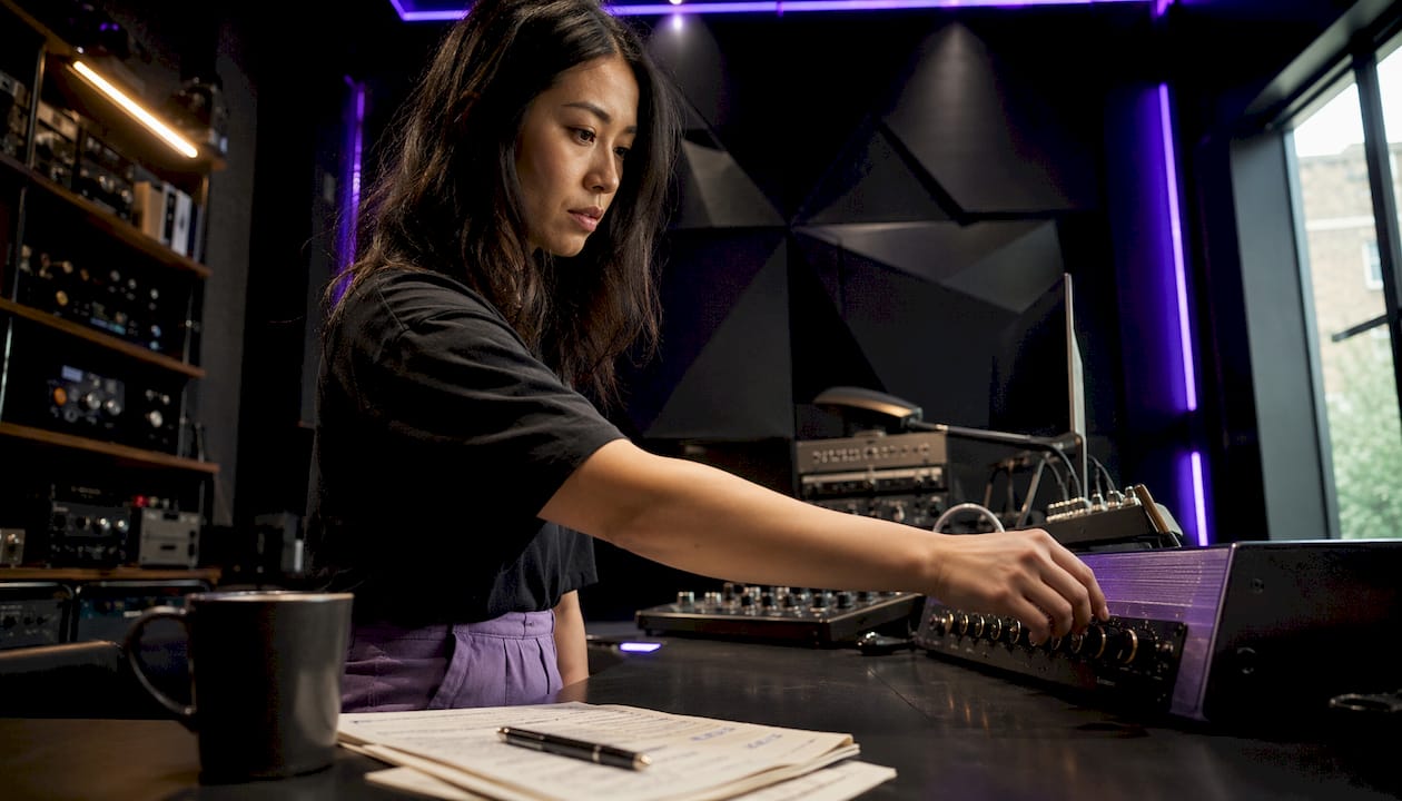 Audio engineer adjusting bit depth hardware