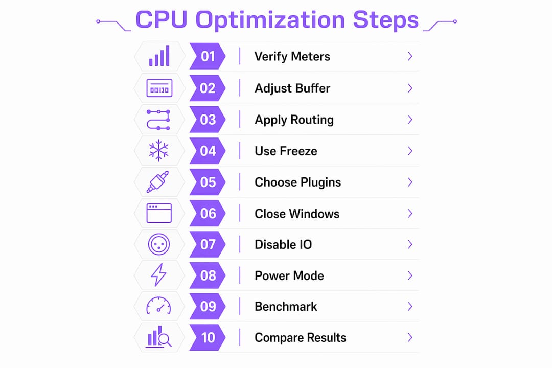 Infographic showing 10-step CPU optimization process