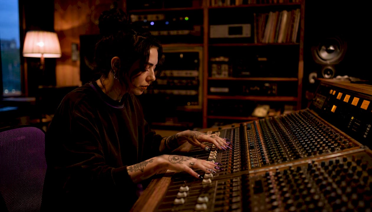 Hands mixing parallel audio channels