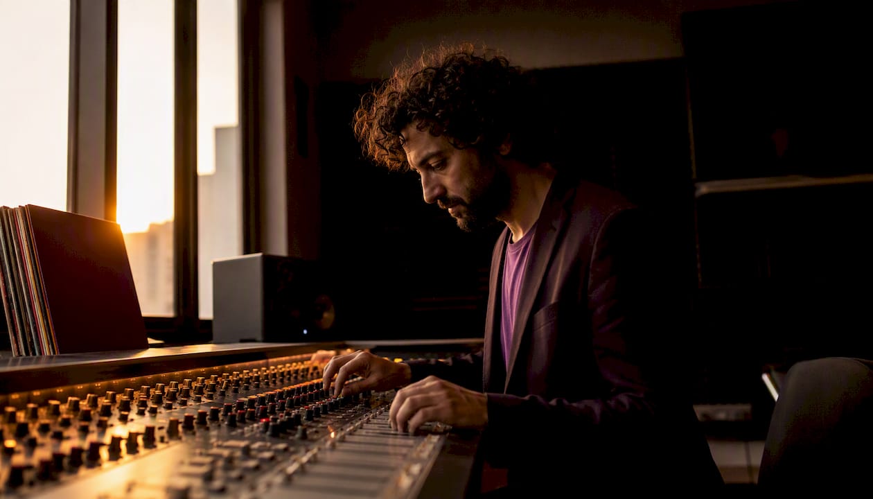 Mixing engineer adjusting pro audio plugins