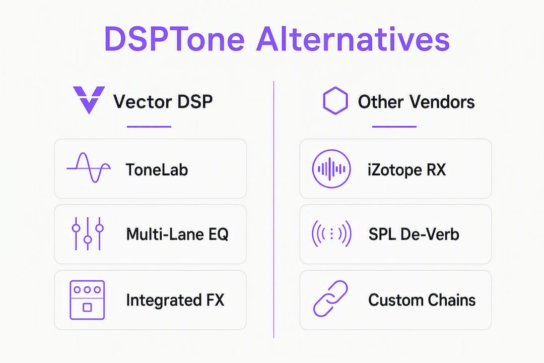 Infographic comparing DSPTone alternatives and key features