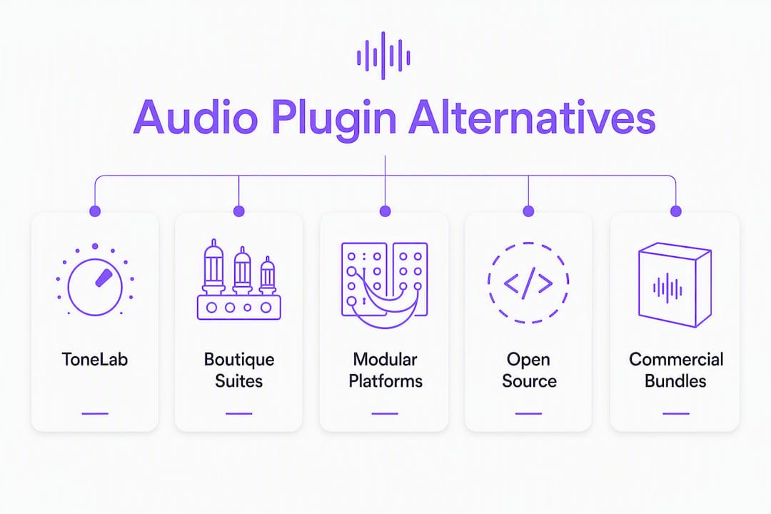 Infographic showing key audio software alternative categories